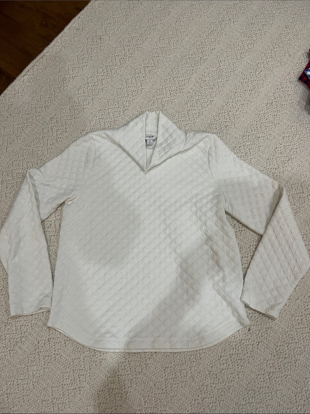 J. Crew Factory White Quilted V-Neck Pullover Hoodie